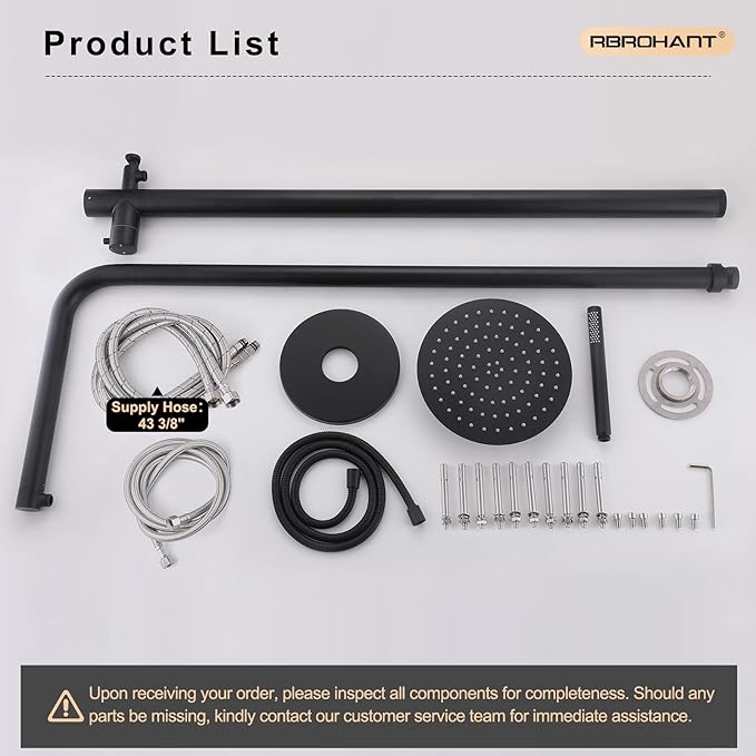 RBROHANT Freestanding Outdoor Shower Black, 316 Marine Grade Stainless Steel Beach Shower, Free Standing Hot and Cold Water Pool Shower with 10’’ Rain Shower Head and Wand, Matte Black, Floor Mounted