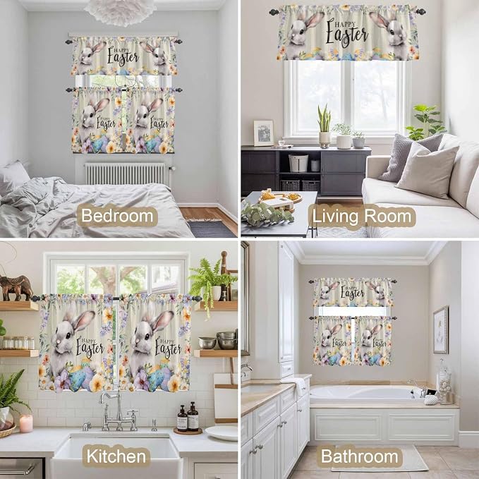 Easter Grey Bunny Kitchen Curtains Set 3 Piece - Image 4