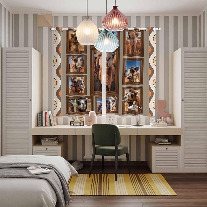 2 Panel Kitchen Cafe Curtains, Desert Camels Sunlight Filtering Nature Air - Image 5