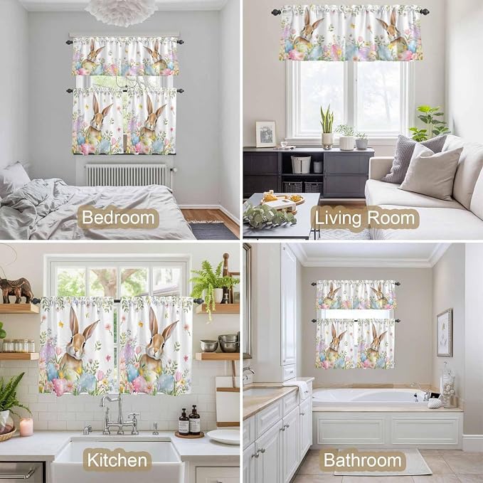 Kitchen Curtains Tiers and Valance Set of 3, Easter Light Filtering Window - Image 7
