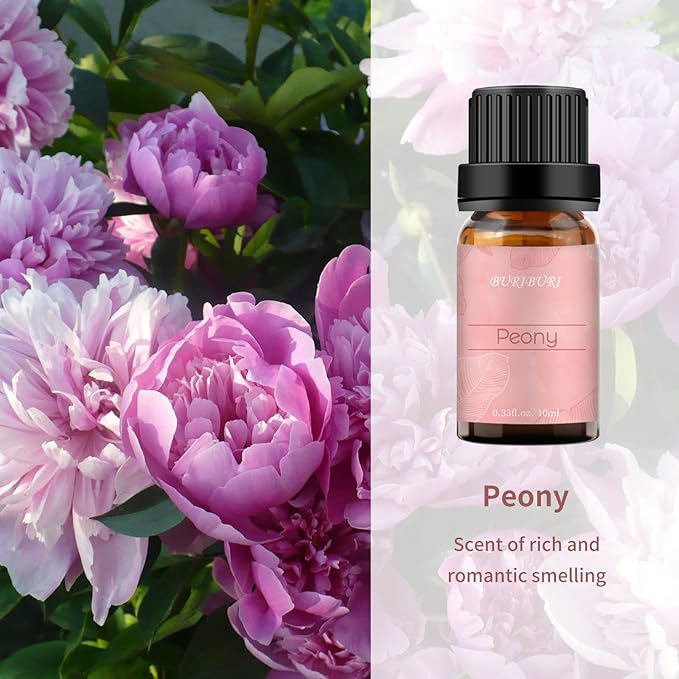 BURIBURI Lotus Essential Oil and Peony Essential Oils Gifts Set 2Pack, 100% Pure Natrual Flower Diffuser Oil for Massage, Soap Making, Skin Care, Soap/Candles Making