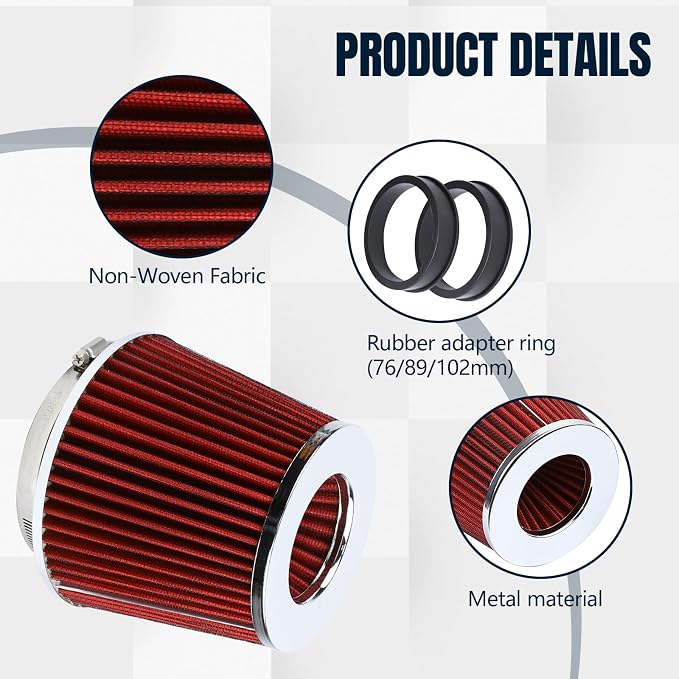 Hovom Universal Clamp-On Air Intake Filter, 76 89 102MM High Flow Round Tapered - Image 6