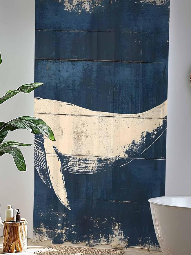 Sheer Curtains 84 Inches Long, Ocean Whale Blue Semi Sheer Curtains Light - Image 4