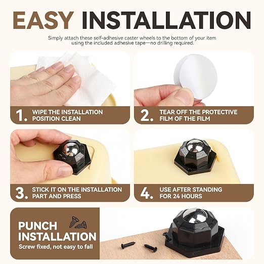 Heavy-Duty Self-Adhesive Swivel Caster Wheels | 8Pcs 1inch Low Profile - Image 5