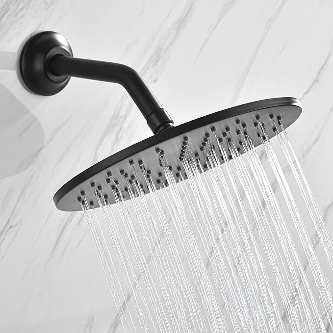 BESTILL Wall Mounted 8 Inch Shower Head Arm, Shower Arm and Flange Included, Matte Black