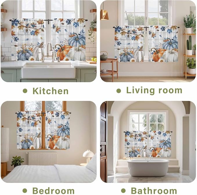 Thanksgiving Pumpkin Kitchen Curtains 45 Inch Long 2 Panel Set, Rod Pocket - Image 8