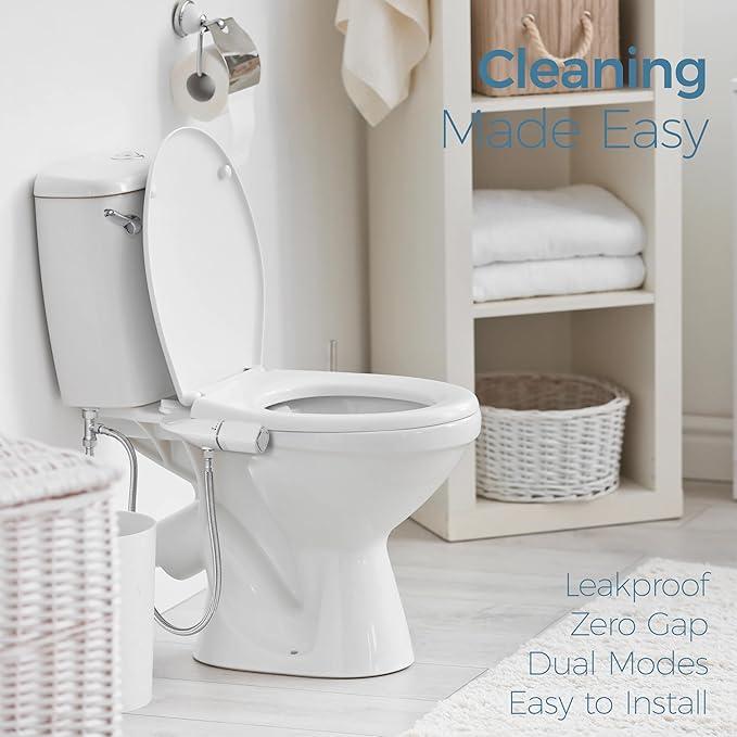BIGCOW Ultra-Slim Bidet Attachment for Toilet - Dual Nozzle (Frontal & Rear Wash) with Adjustable Cold Water Pressure and Stainless Steel Inlet - Hygienic Solution for Fresh Cleanliness, Silver 2 Pcs