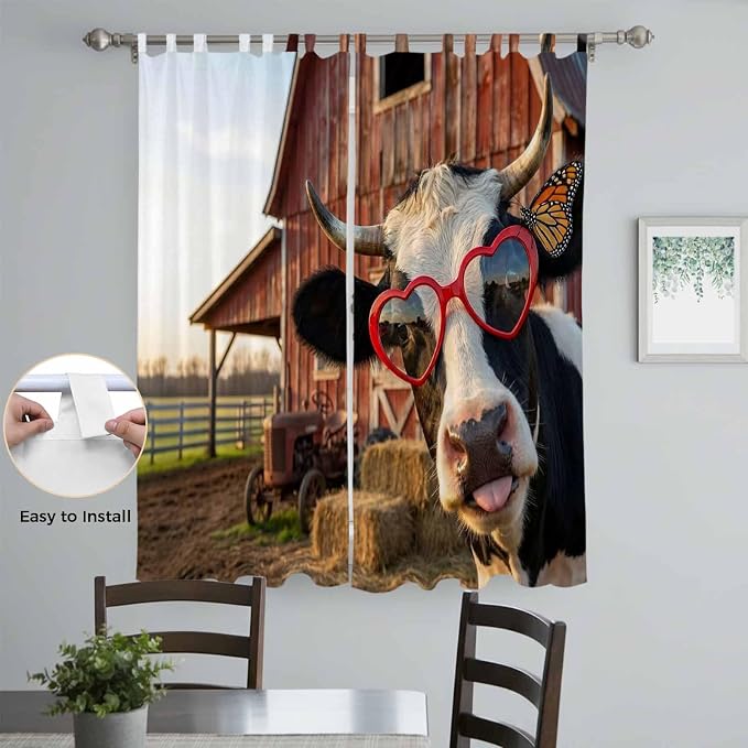 Farm Cows Living Room Curtains 96 Inch Length, Window Curtains Tab Top - Image 4
