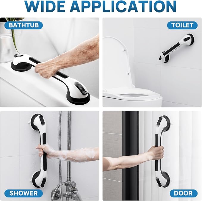 LEVERLOC Grab Bars for Bathtubs and Showers, Shower Handle 17 Inch Strong Suction Bath Handrails, Safety Grip for Bathroom Chair, Bathroom Grab Bar for Senior No Drilling Waterproof,Black