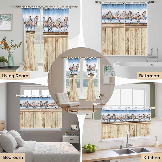 Western Horse Kitchen Curtains 24 Inch Length, Small Window Curtains Tab Top - Image 7