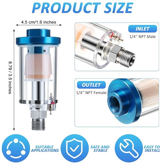 Mudder 14 Pcs Compressed Air Filter Water Oil Separator 1/4 Inch NPT Inlet and - Image 2