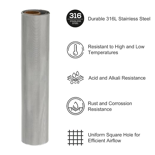 PATIKIL 40" L x 10" W Woven Wire Mesh, 100 Mesh 316L Stainless Steel Air Vent - Image 3