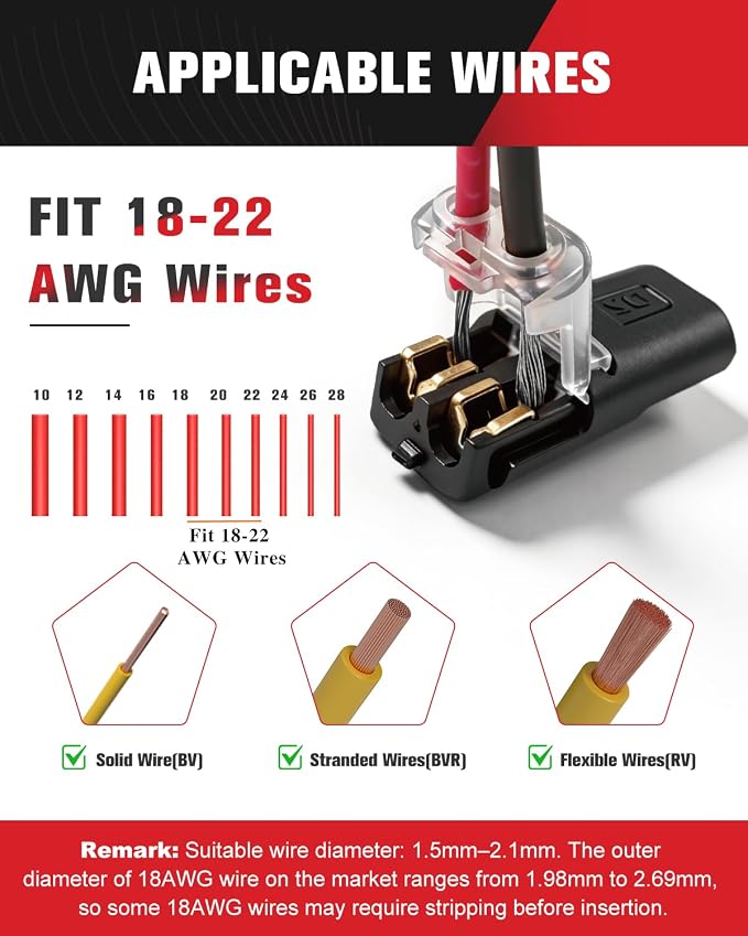 100pcs Double Wire Plug in Connector, 18-22AWG 2 Pin Low Voltage Wire Connectors - Image 2