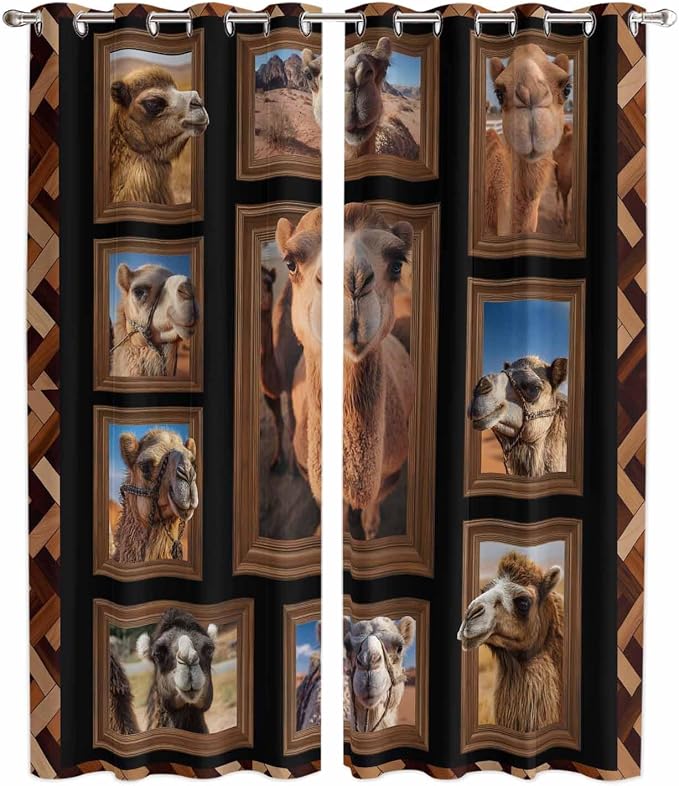 2 Panel Kitchen Cafe Curtains, Desert Camels Sunlight Filtering Nature Air by Hokiten