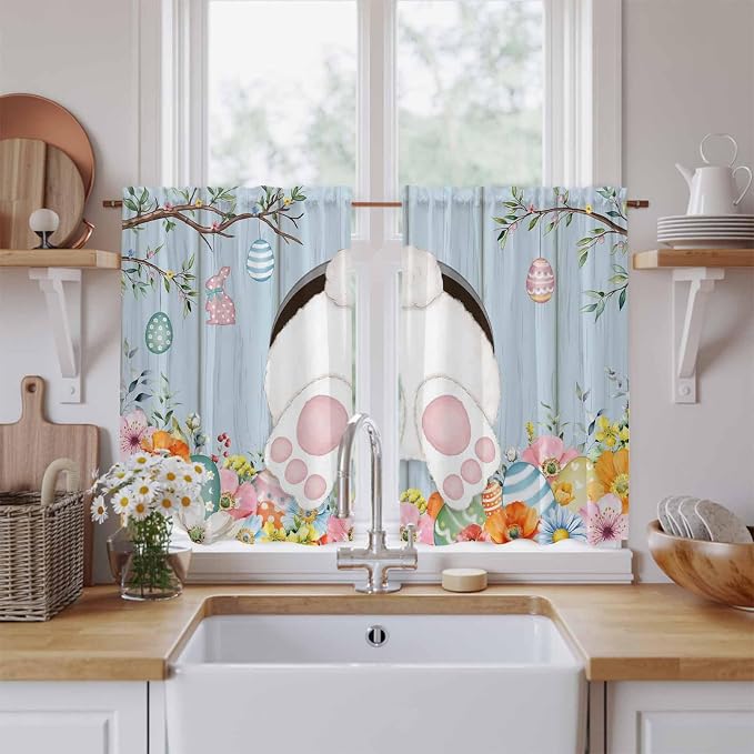 Easter Kitchen Curtains 54 Inch Long 2 Panel Set, Rod Pocket Window Curtains by Unknown
