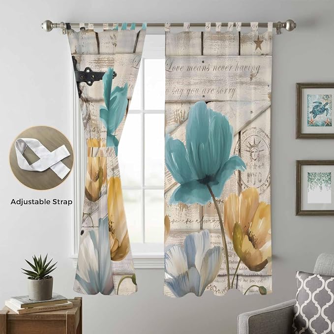 Watercolor Flowers Living Room Curtains 84 Inch Length, Window Curtains Tab Top - Image 5