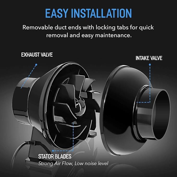 iPower 4 Inch 195 CFM Inline Fan, Air Circulation Vent Blower, Air Carbon - Image 3