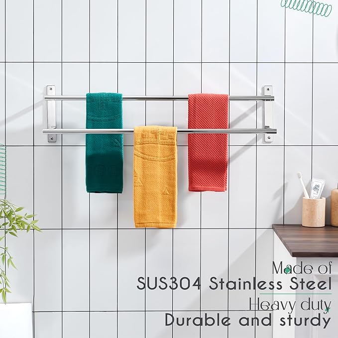 KOKOSIRI Bathroom Towel Racks 32 Inch Double Towel Bars Bath Towel Holder Towel Storage Towel Shelves Wall Mount Stainless Steel Polished Chrome B5010CH-L32
