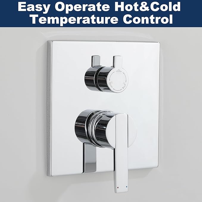 Shower System with Tub Spout, All Metal Bathtub Shower Faucet Set with High Pressure 10 Inch Rain Shower Head and Handheld Shower Head Set, Chrome (Valve Include)