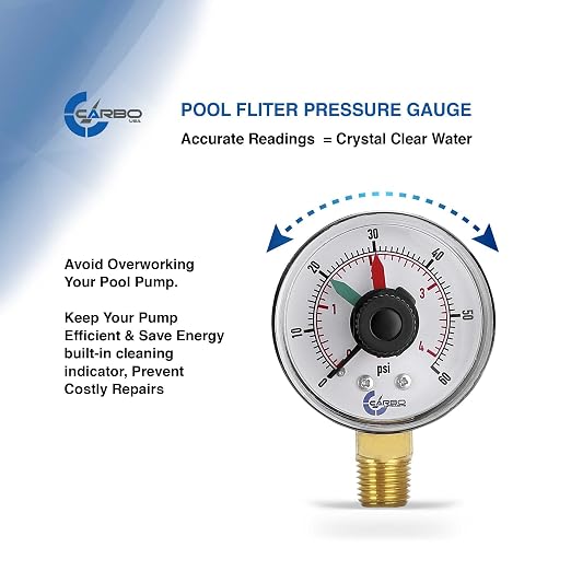 Pool Filter Pressure Gauge, 60 psi, 1/4" NPT Brass Connection, Teflon Included - Image 2