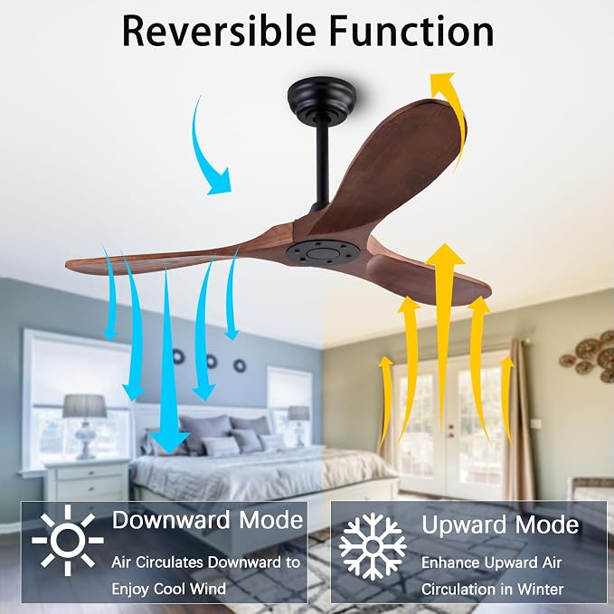 QUTWOB 42" Wood Ceiling Fan No Lights - Image 4