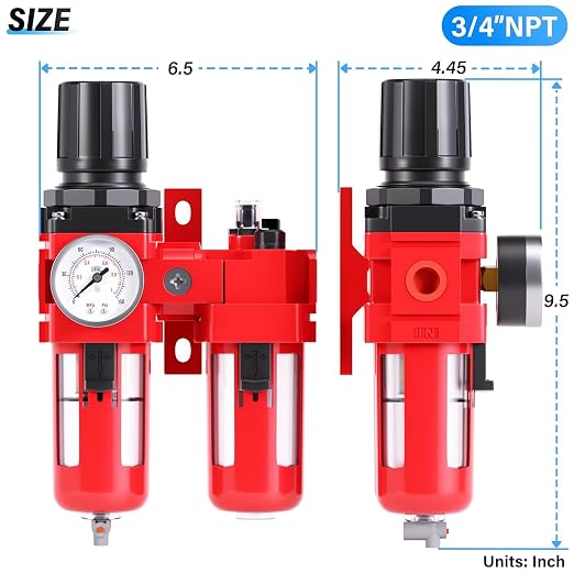 TAILONZ PNEUMATIC 3/4 Inch NPT Air Filter Pressure Regulator Water/Oil Trap - Image 2