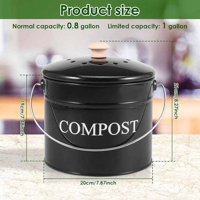 Kitchen Compost Bin 0.8 Gallon Metal Countertop Compost Bin - Image 2