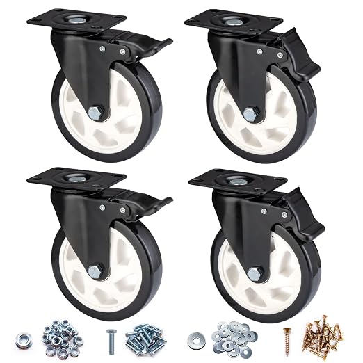 Caster Wheels - 5 Inch Casters Set of 4 Heavy Duty, BOSGEOT Locking Industrial by BOSGEOT