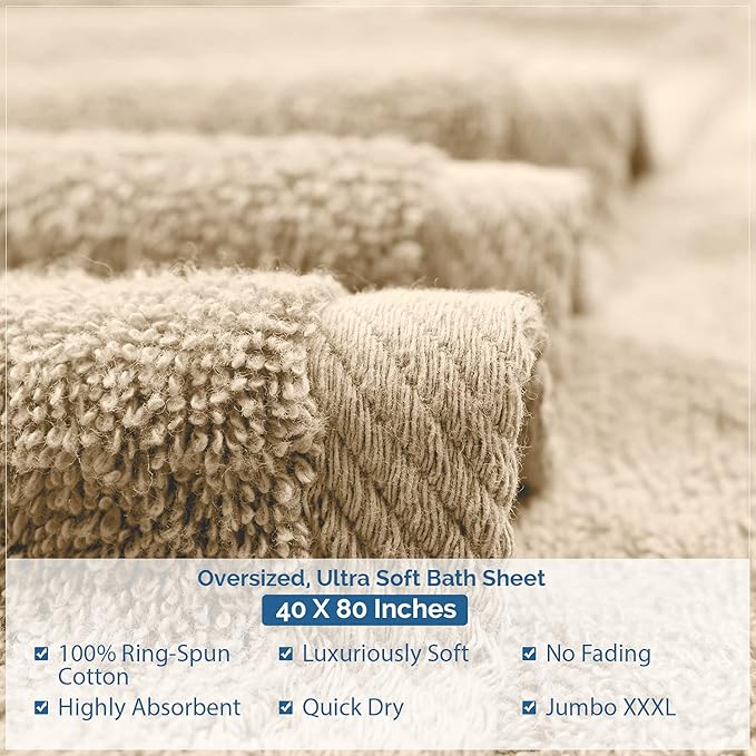 DAN RIVER Pack of 1 Bath Sheet 40x80 Inches, Big Towels Oversized Extra Large Bath Towel, Absorbent Organic Cotton Towel - Tan