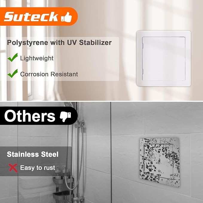Suteck Plastic Access Panel for Drywall Ceiling 14 x 14 Inch Reinforced Plumbing Wall Access Doors Removable Hinged White 14 x 14