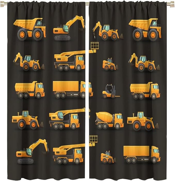 Kids Construction Window Curtains, Construction Machinery Equipment Mode of by SHElifestyle