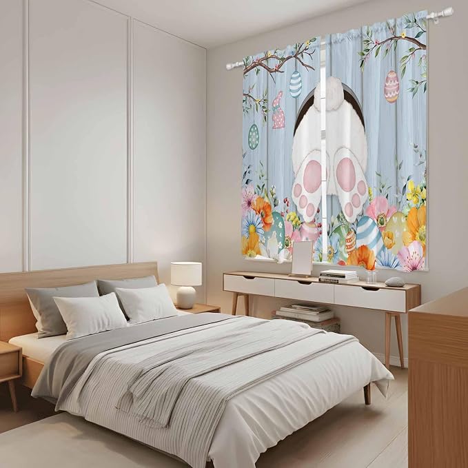 Easter Window Curtains 63 Inch Long 2 Panel Set, Rod Pocket Bedroom Curtains & - Image 4