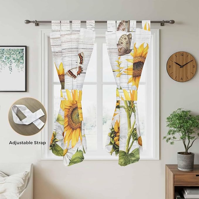 Yellow Sunflowers Bathroom Curtains 63 Inch Length, Window Curtains Tab Top - Image 5