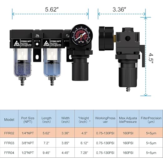 1/4" NPT Air Dryer for Compressor, Air Pressure Regulator Filter Combo - Image 2