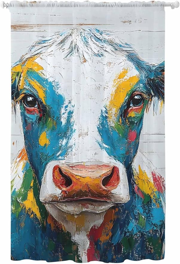 Sheer Curtains 96 Inches Long, Rustic Cow Semi Sheer Curtains Light Filtering by Unknown