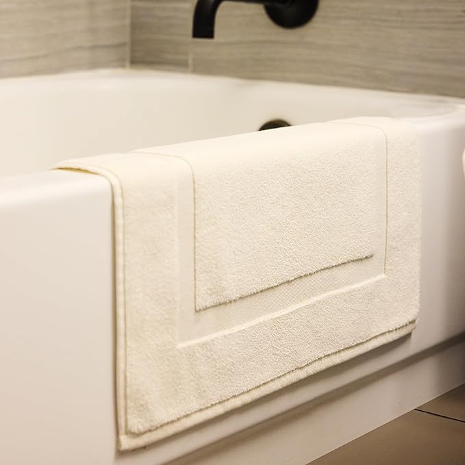Preston Lane Douro Bath Mat – 100% Cotton, Plush & Absorbent Quick-Dry Bathroom Rug – Hotel-Quality Floor Mat for Shower or Tub, Made in Portugal, Alabaster
