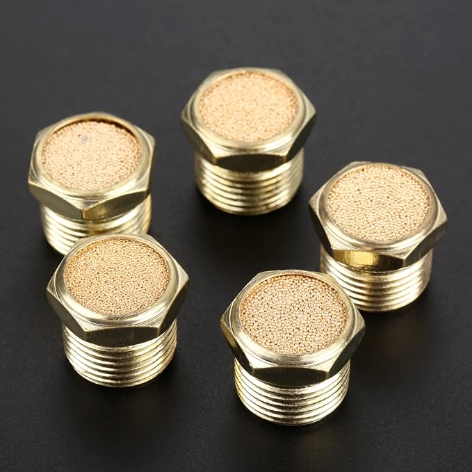 5PCS 3/8" Brass Muffler, Pneumatic Air Vent Silencer, Hex Sintered Filter Male - Image 5