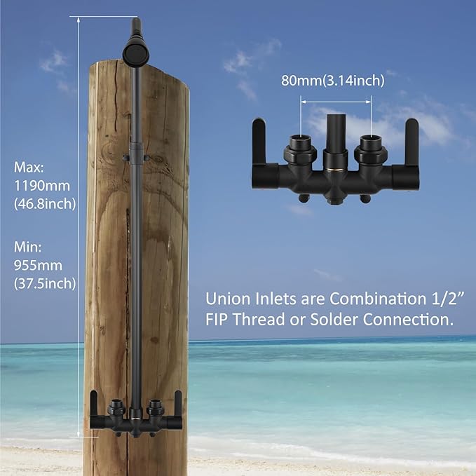 Aolemi Outdoor Shower Fixtures Outdoor Shower Kit Faucet System 3 Inch Center 2 Handle Exposed Shower with Brass Mix Valve with Adjustable Bar Pipe Upward Matte Black