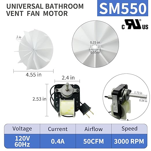 SM550 Universal Bathroom Vent Exhaust Fan Motor Replacement Kit SM550 Compatible - Image 2