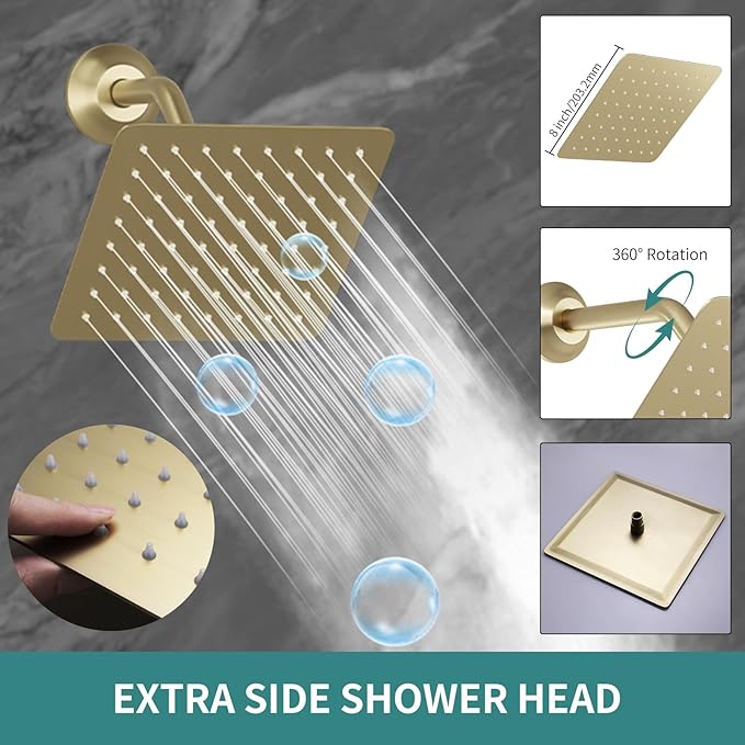 Brushed Gold Triple Shower Heads Shower System with 12"+8"+8" Top Shower Heads, Digital Display Shower Valve, Body Jets and Handheld Shower,Full Body Shower System