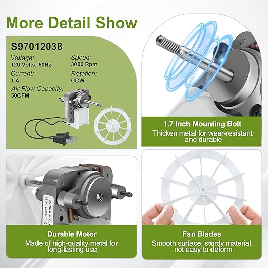 Upgrade S97012038 bp27 Bathroom Exhaust Fan Motor Kit 50CFM 120V Replacement Fit - Image 5