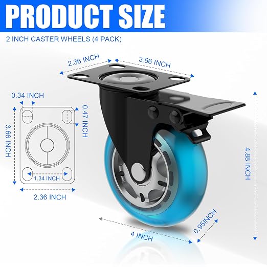 4 in Plate Caster Wheels - Image 2