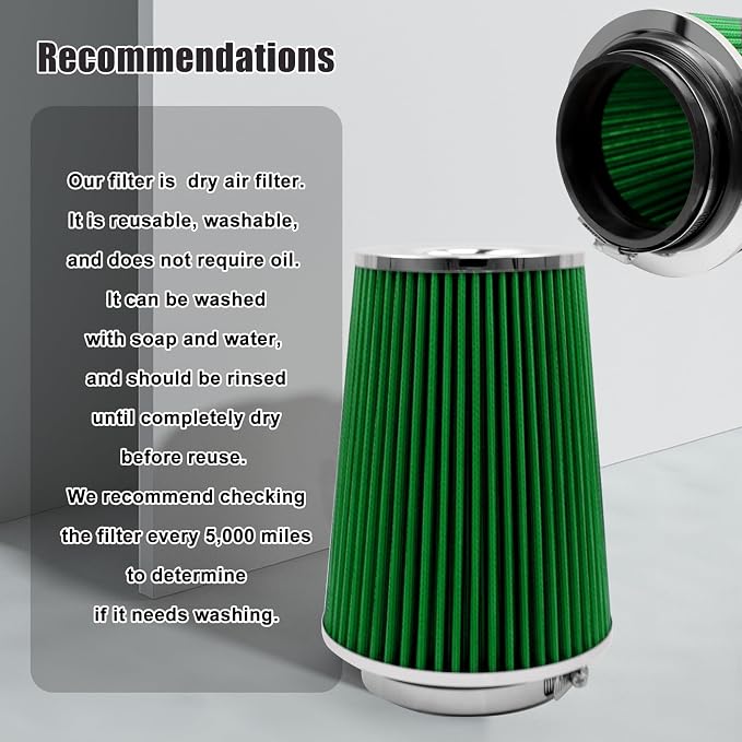 RYANSTAR RACING 102mm 4" High Flow Round Tapered Cone Cool Air Filter Cleaner - Image 6