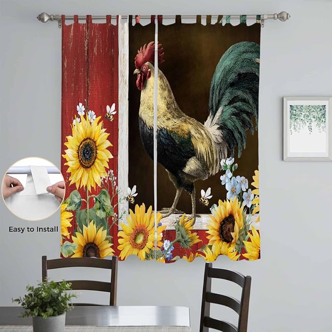 Chicken Sunflowers Living Room Curtains 96 Inch Length, Window Curtains Tab Top - Image 4