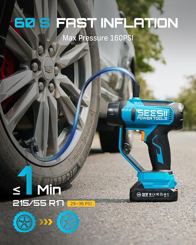 SEESII 3-in-1 Tire Inflator: Portable Air Compressor & Car Vacuum Cleaner & Led - Image 3