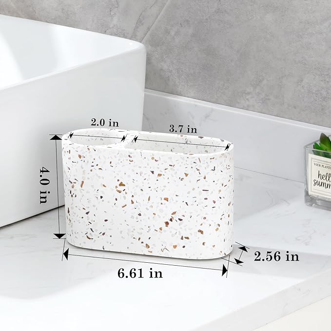 Luxspire Toothbrush Holder, 2 Slots Toothbrush and Toothpaste Holdersfor Bathrooms, Resin Toothbrush Holder Electric Toothbrush Stand for Vanity Countertop, Bathroom Accessories, Terrazzo