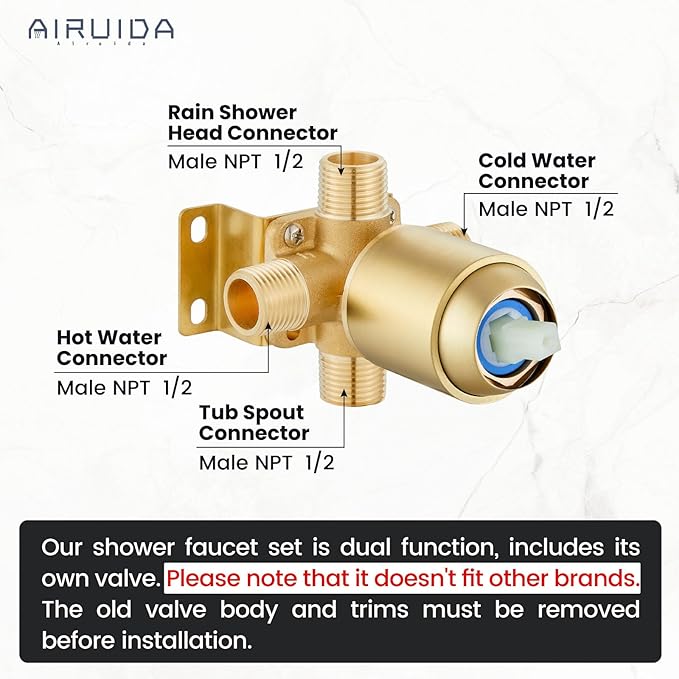 Airuida Shower Faucet Set and Handle Set Single Function Shower Trim Kit Ceiling Mount Rainfall Shower System with Male Threads and Rough-in Valve 10 Inch Square Shower Head Brushed Gold