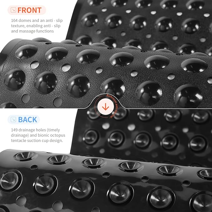 Anti-Slip Bathtub Shower mat, 20.8×20.8（Approximately 53×53cm） inch Soft Oversized Machine Washable Non-Slip Bathtub mat with Drainage Holes, Bathroom Floor Suction Cup.（1-Opaque Black）