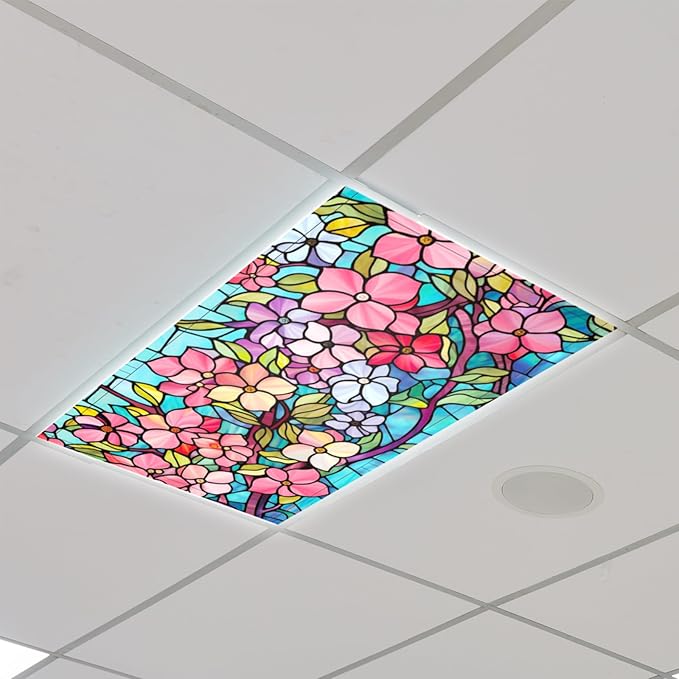 Glooglitter 4 Pcs Colorful Floral Fluorescent Light Covers 4 x 2 ft Stained - Image 3