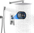 Shower Faucet Set with Hydro Power Temperature Display, Shower System Bathroom 10 Inches Shower Head with Handheld Spray, Wall Mounted Shower Fixtures with Shower Valve and Trim Kit, Polished Chrome